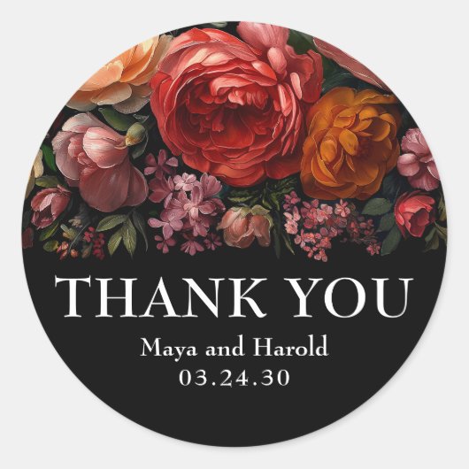 Zwarte Bloemen Botanische Moody Nederlands Bedankt Ronde Sticker (Voorkant)