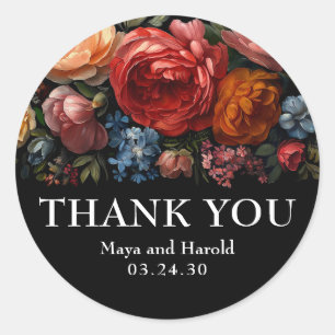 Zwarte Bloemen Botanische Moody Nederlands Bedankt Ronde Sticker