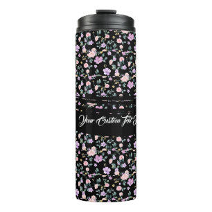 Zwarte Bloemen Dame bloempatroon Thermosbeker