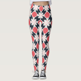 Zwarte bloemen en roze ventilator leggings