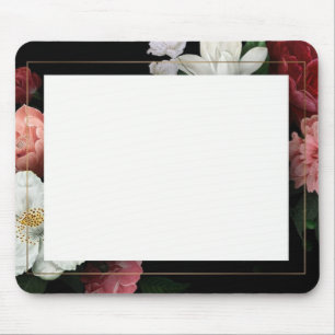 Zwarte Bloemen Faux Goud Lijst Muismat
