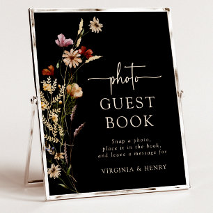 Zwarte Bloemen Foto Gastboek bord Poster