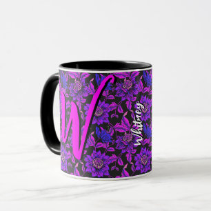 Zwarte bloemen koffiemok met roze paarse bloemen mok