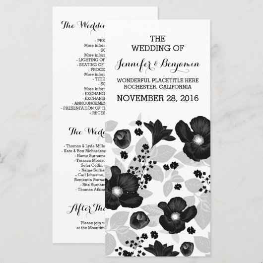 Zwarte Bloemen Krans Trouwprogramma's Programma (Voorkant / Achterkant)