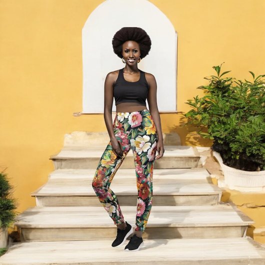 Zwarte Bloemen Leggings