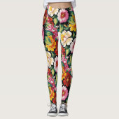 Zwarte Bloemen Leggings (Voorkant)