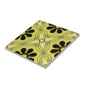 Zwarte Bloemen op Lime Green Background Pattern Tegeltje (Zijkant)