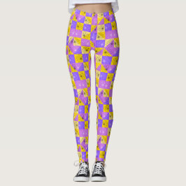 Zwarte bloemen op roze paarse en gouden abstract leggings