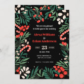 Zwarte bloemenkerst bruiloft kaart (Voorkant / Achterkant)