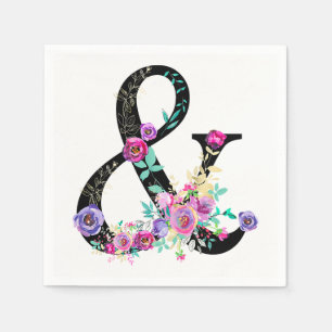 Zwarte Bloemige Moderne Ampersand Chic Lenteweding Servetten