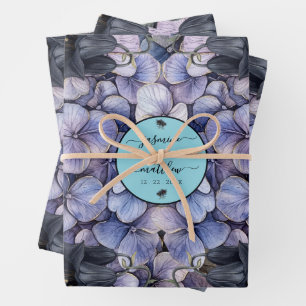 Zwarte Bloemrijke Klassieke Koppel Namen Bruiloft Inpakpapier Vel