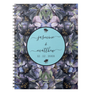 Zwarte Bloemrijke Klassieke Koppel Namen Bruiloft Notitieboek
