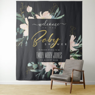 ZWARTE BLOZEND FLORALE WATERVERF BABYSUISHER WELKO WANDKLEED