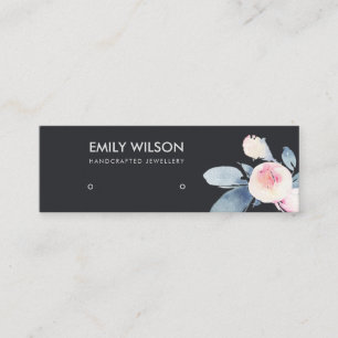ZWARTE BLUSH BLUE FLORAL STUD EARRING DISPLAY LOGO MINI VISITEKAARTJE
