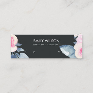 ZWARTE BLUSH BLUE FLORAL STUD EARRING DISPLAY LOGO MINI VISITEKAARTJE