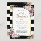 Zwarte Blush Gouden Confetti Bloem 60e Verjaardag Kaart (Voorkant / Achterkant)