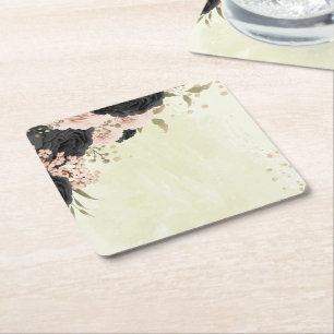 Zwarte Blush Roze Bloemen bruiloft Vierkante Kartonnen Onderzetter