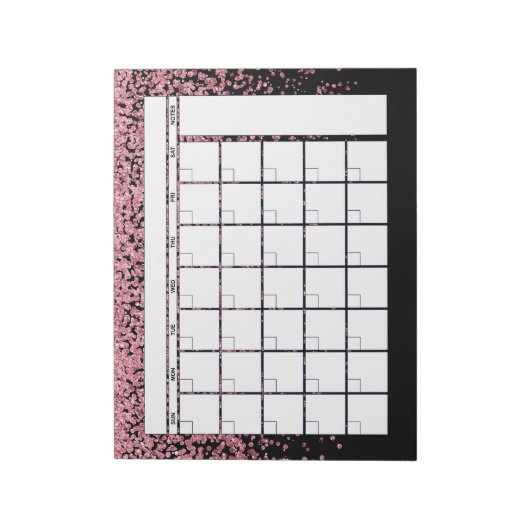 Zwarte Blush Roze Glitter Maandelijkse Planner Age Notitieblok (Gedraaid)