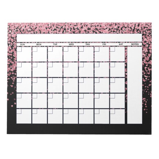 Zwarte Blush Roze Glitter Maandelijkse Planner Age Notitieblok (Voorkant)