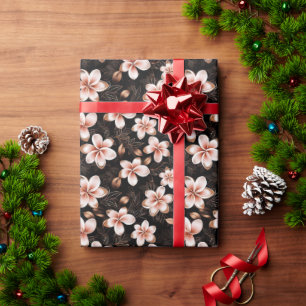 Zwarte Blush Roze Roze Gouden Bloemrijke Bruilofts Cadeaupapier