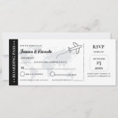 Zwarte boarding pass bruiloft RSVP-behuizing kaart (Voorkant)