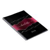 Zwarte bogundy agate marmer glitter name notitieboek (Rechterzijde)