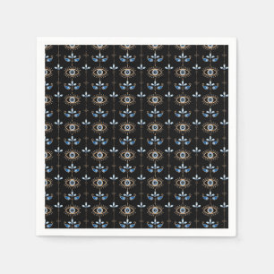 Zwarte boheemse retro boze oog patroon servet