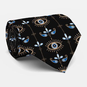 Zwarte boheemse retro patroon met het boze oog stropdas