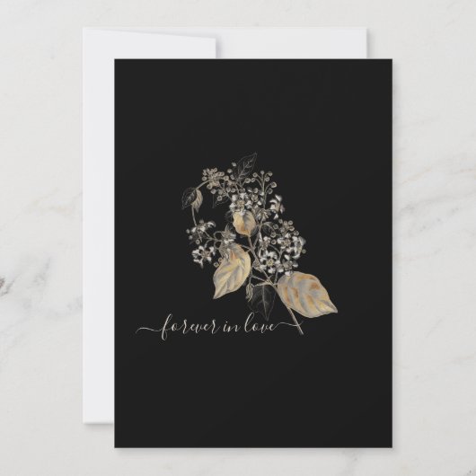 Zwarte Boho botanische bladmonogram trouwuitnodigi Kaart (Achterkant)