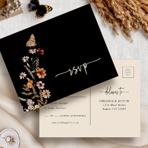 Zwarte Boho RSVP Trouw Postkaart