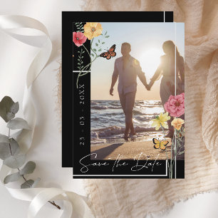 Zwarte Boho Wildflower Foto Save the Date
