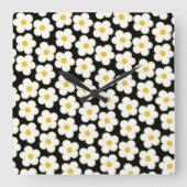 Zwarte Bold Y2K Wildflower Levendige Home Decor Vierkante Klok (Voorkant)