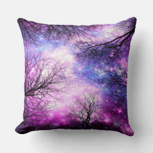 Zwarte Bomen Fuchsia Violet Ruimte Kussen