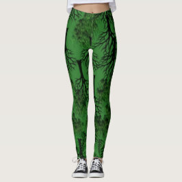 Zwarte bomen op donkergroen leggings