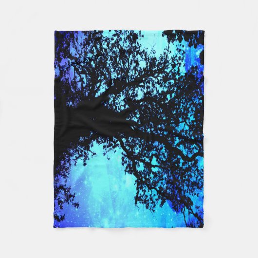 Zwarte Bomen Turquoise Periwinkle Space Deken (Voorkant)