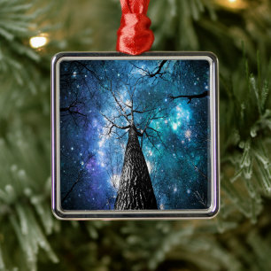Zwarte Bomen Vallende Sterren Metalen Ornament