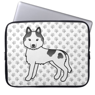 Zwarte Bont Siberische Husky Schattige Cartoon Hon Laptop Sleeve