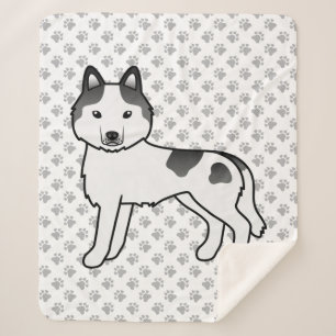 Zwarte Bont Siberische Husky Schattige Cartoon Hon Sherpa Deken