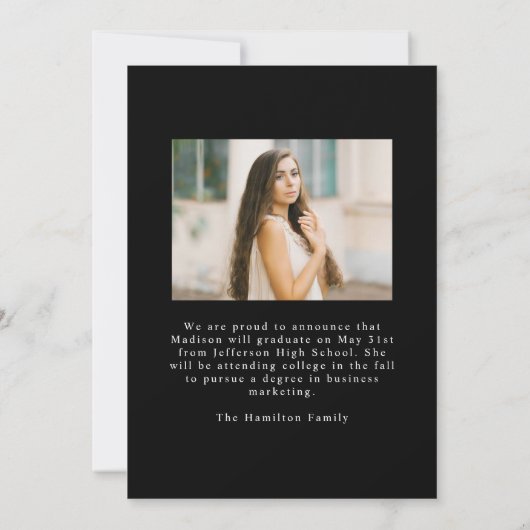 Zwarte Boog Arch Foto Afstuderen Aankondiging (Achterkant)