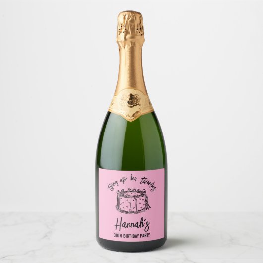 Zwarte boog bindt haar twintiger 30e verjaardag va sparkling wijnetiket (Voorkant)