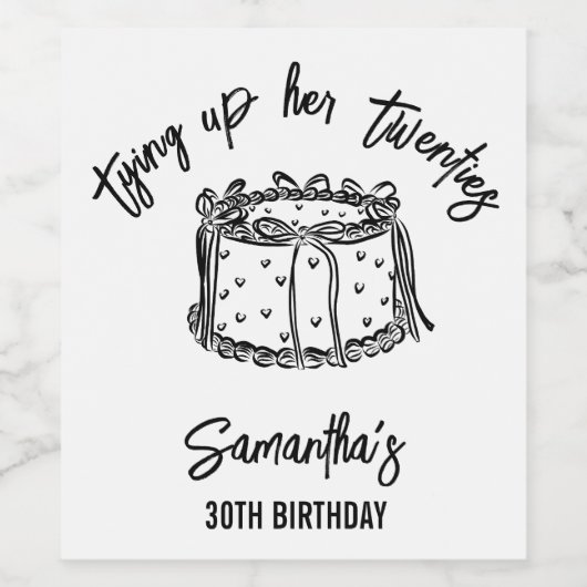 Zwarte boog bindt haar twintiger 30e verjaardag va wijn etiket (Enkel label)