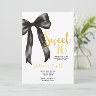 Zwarte Boog Goud Sweet Sixteen Meisje Verjaardagsf Kaart