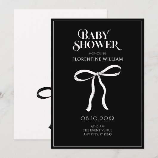 Zwarte boog lint Baby shower Kaart (Voorkant / Achterkant)