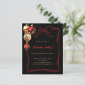 Zwarte boog rode kerstballen Uitnodiging kerstfees (Staand voorkant)