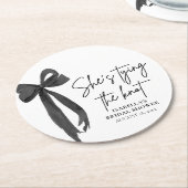 Zwarte Boog Zij Knoopt de Knoop Bruidsmeisjesfeest Ronde Kartonnen Onderzetter (Gebogen)