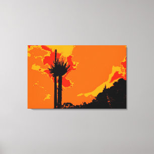 Zwarte boom boven Oranje hemel Abstracte kunst sch Canvas Afdruk
