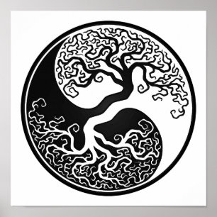  zwarte boom van Life Yin Yang Poster