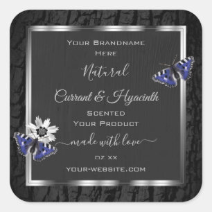 Zwarte boomschors met de productetiketten van zilv vierkante sticker