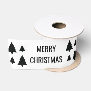 Zwarte Boomvormen Met Prettig Kerstmis Tekst Lint