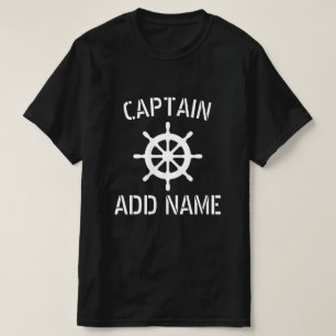Zwarte bootkapitein t shirt met houten stuur logo